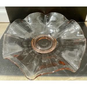 Vintage Pink Depression Glass Ruffled Bowl 14” Serving Bowl